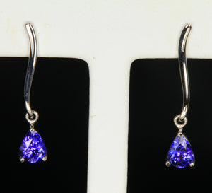 14K White Gold Stude Pierced Pear Shaped Tanzanite Earrings 1.65 Carats