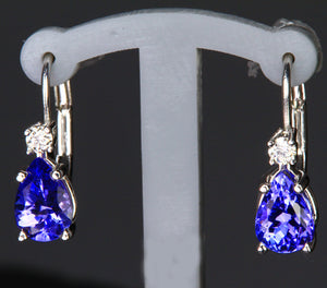 14k White Gold Leverback Tanzanite Earrings with Diamond 1.31 Carats