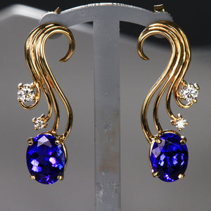 14K Yellow Gold Tanzanite and Diamond Earrings