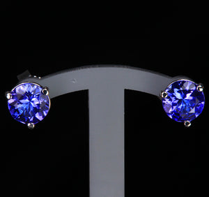 14K White Gold Round Tanzanite Stud Earrings 1.12 Carats