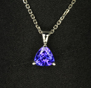 14K white Gold Blue Violet Trillant Cut Tanzanite Pendant 1.20 Carats