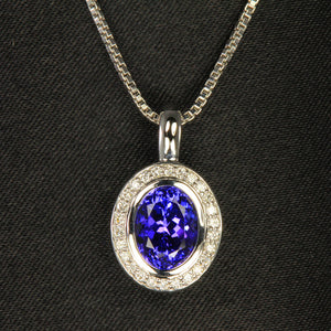 white gold oval tanzanite pendant