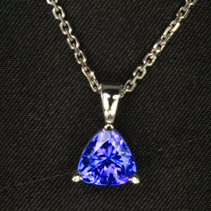 14K white Gold Blue Violet Trillant Cut Tanzanite Pendant 1.20 Carats