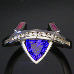 14K White Gold Tanzanite, Diamond and Pink Sapphire Ring by Christopher Michael 1.32 Carats
