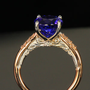 14K White & Rose Gold Round Brilliant Cut Tanzanite & Diamond Ring 3.92 Carats