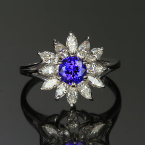 14K White Gold Estate Tanzanite and Diamond Ring