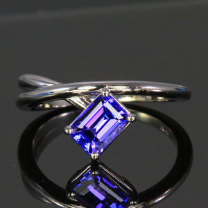 14K White Gold Emerald Cut Tanzanite Ring 1.25 Carats