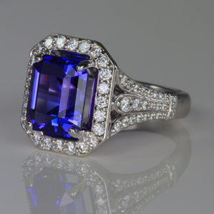 HOLD FOR JP 18K White Gold Emerald Cut Tanzanite and Diamond Ring 5.31 Carats Designed by Steve Moriarty