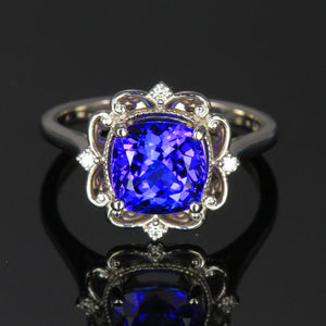 square cushion tanzanite diamond ring