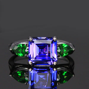 14K White Gold Tanzanite and Tsavorite Garnet Ring 4.02 Carats ON HOLD
