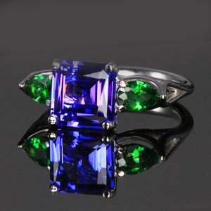 14K White Gold Tanzanite and Tsavorite Garnet Ring 4.02 Carats ON HOLD