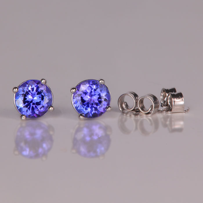 white gold round brilliant cut tanzanite studs