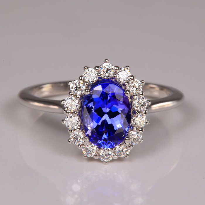 14K White Gold Tanzanite and Diamond Halo Ring Carats