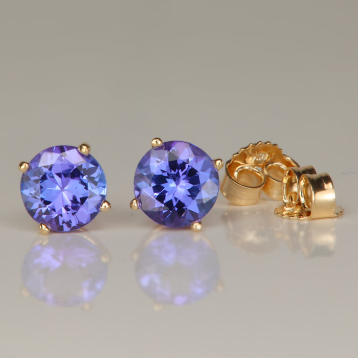 yellow gold round brilliant tanzanite gemstone earrings