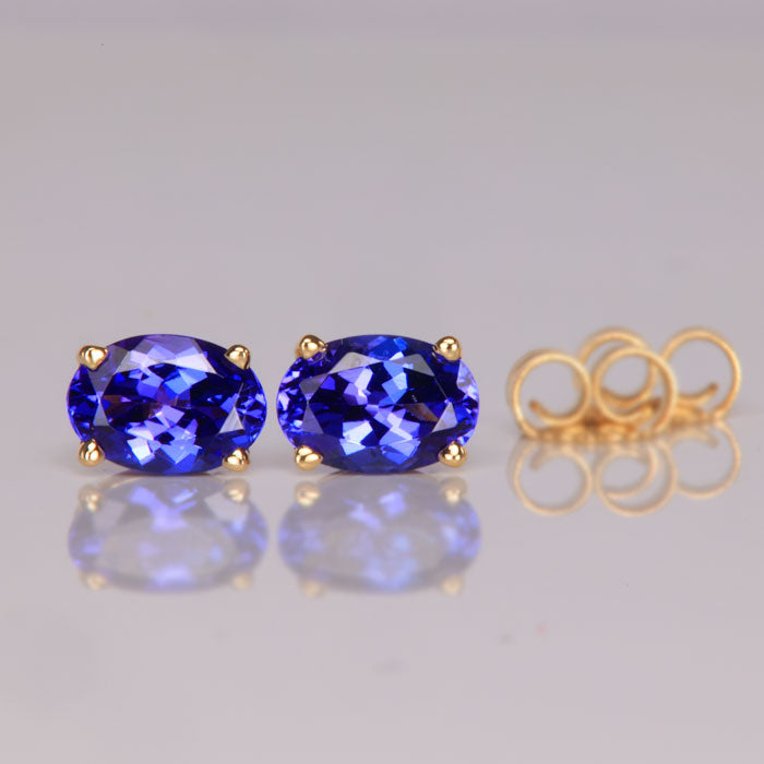 14K Yellow Gold Oval Tanzanite Earrings 1.43 Carats