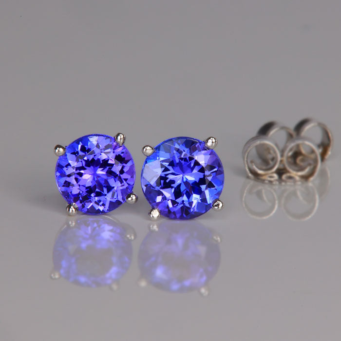 blue violet tanzanite earrings studs white gold