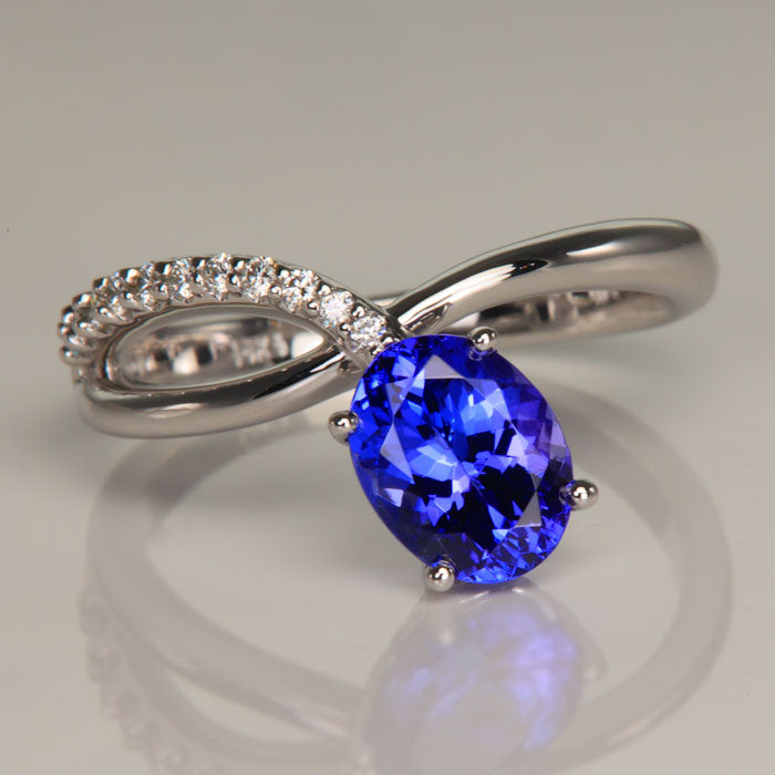 Oval Tanzanite Ring Unique White Gold Diamonds