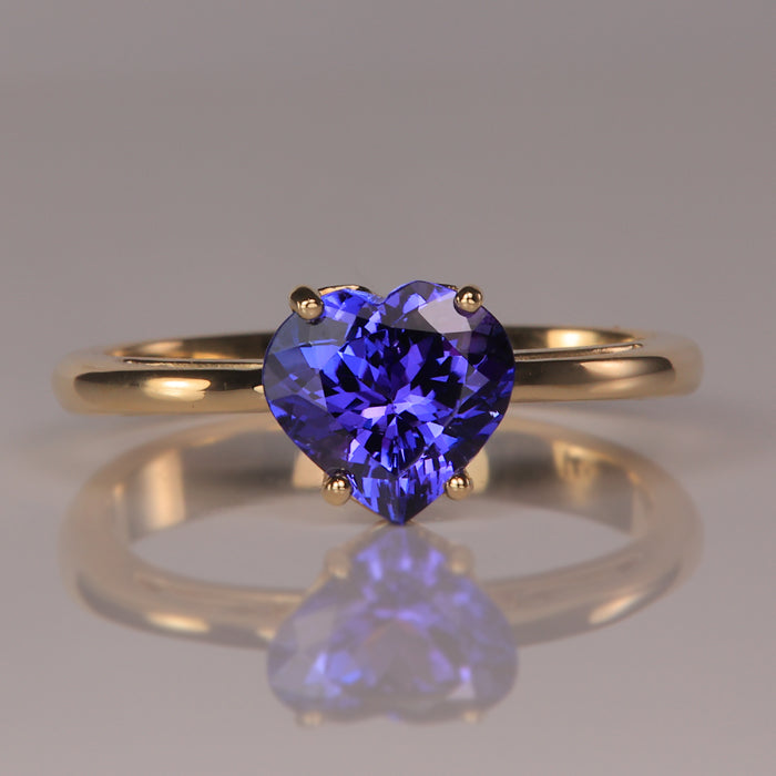 heart shape tanzanite gemstone yellow gold ring 