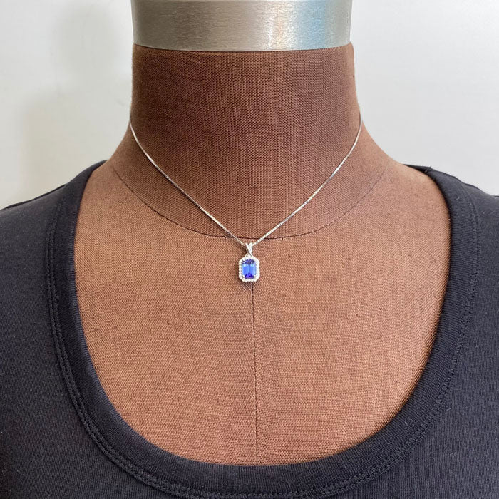 white gold and diamond tanzanite gemstone pendant