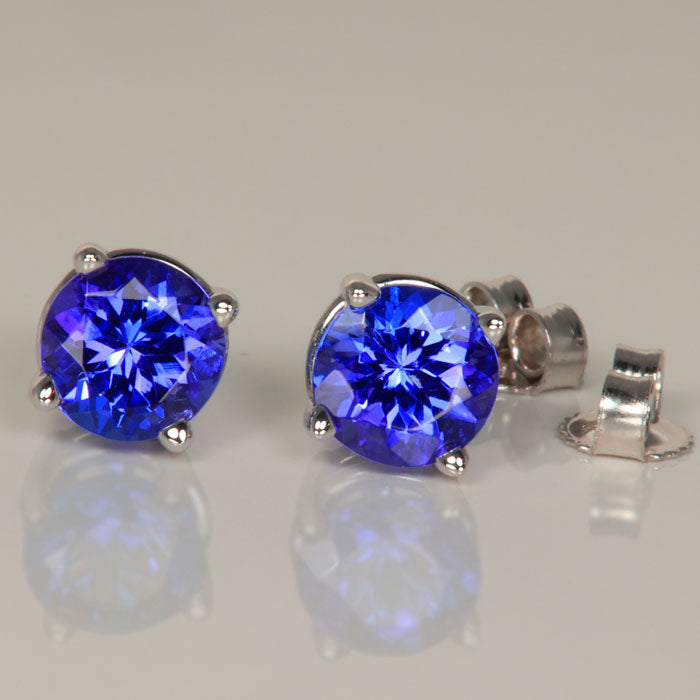 round brilliant tanzanite stud earrings white gold