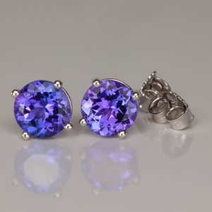 White gold earrings with tanzanite gemstones round brilliant cut