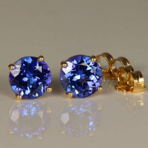 14k Yellow Gold Round Tanzanite Studs 1.90ctw