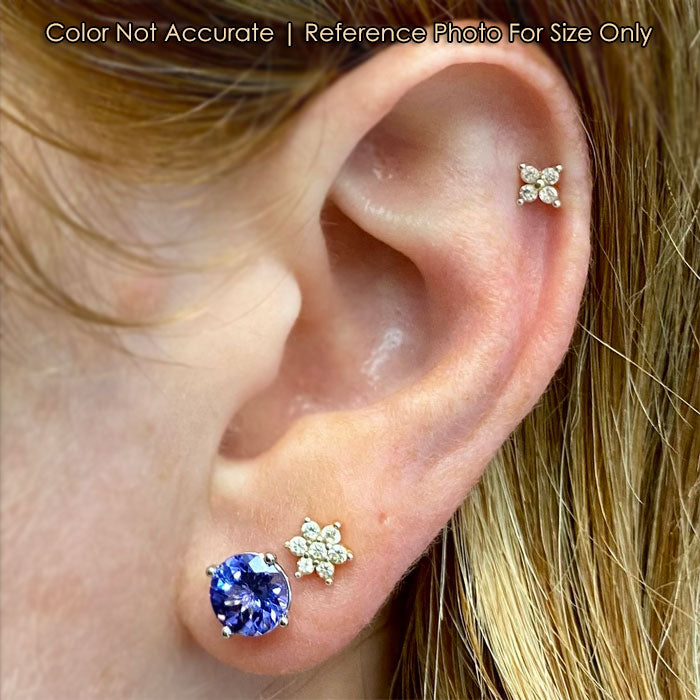size of round brilliant tanzanite stud earring