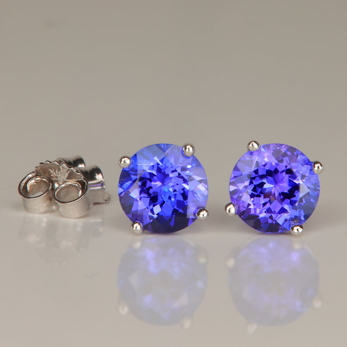 round brilliant cut violet blue tanzanite gemstone earrings
