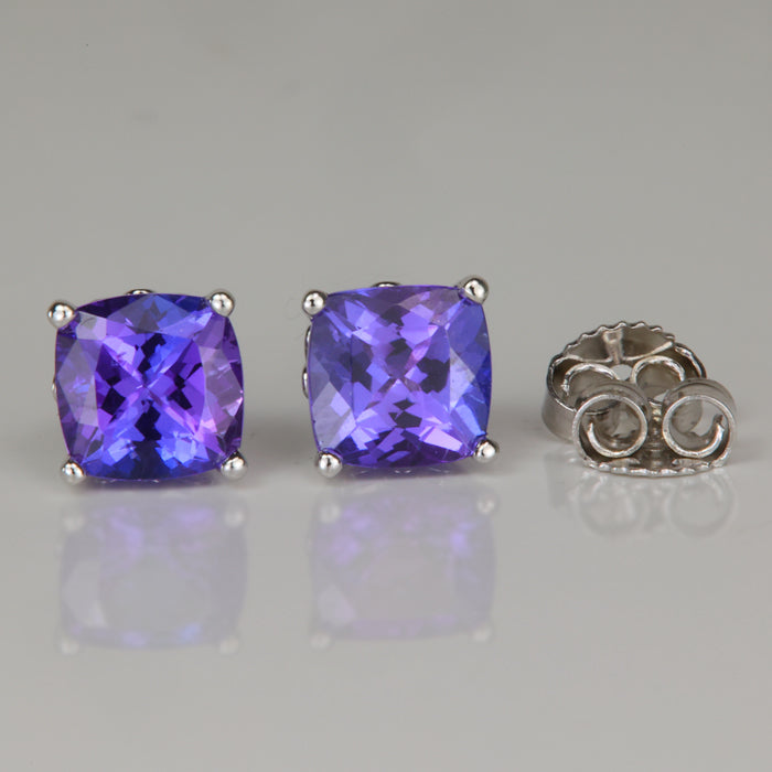 white gold square cushion cut tanzanite stud earrings