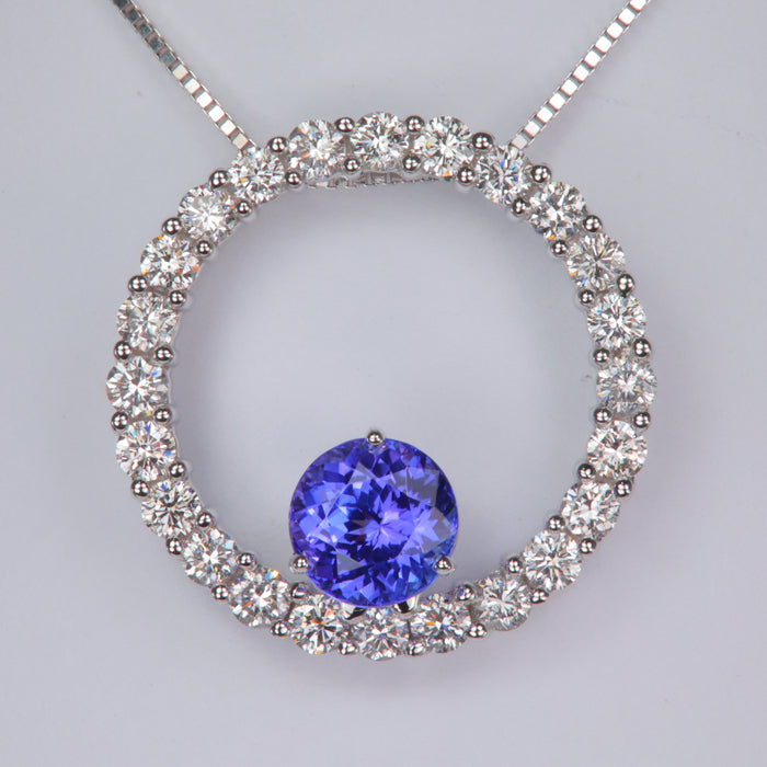 white gold diamond and tanzanite pendant