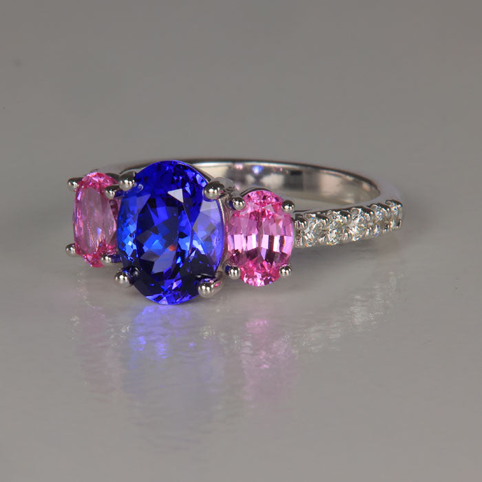 beautiful tanzanite and sapphire ring with diamonds