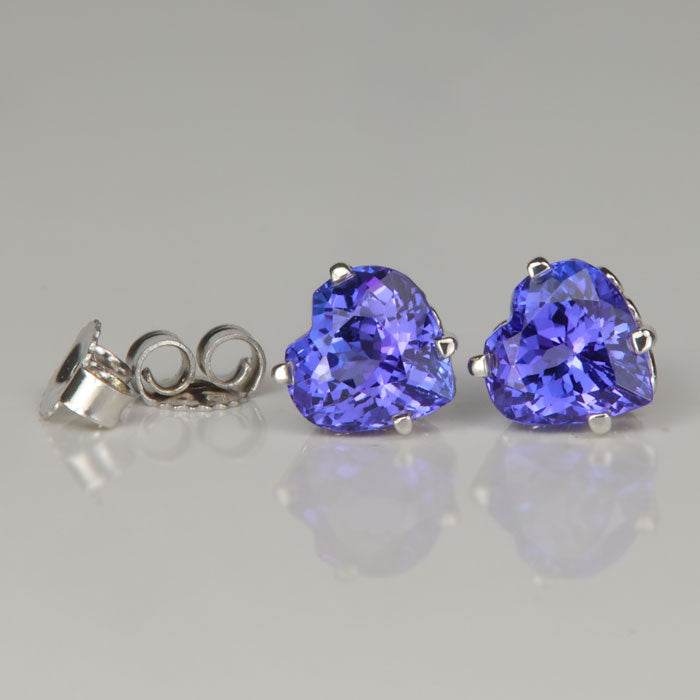heart shaped tanzanite gemstone earrings in white gold