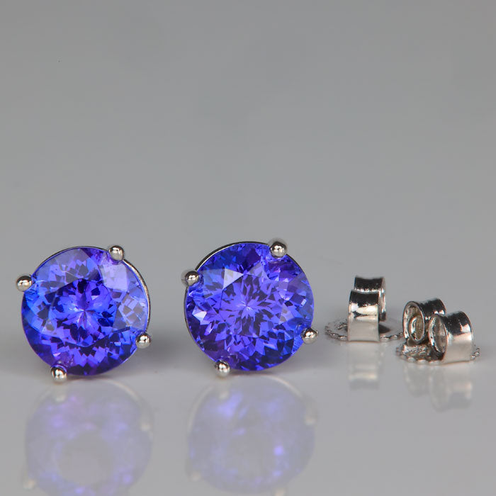 round brilliant tanzanite stud earrings
