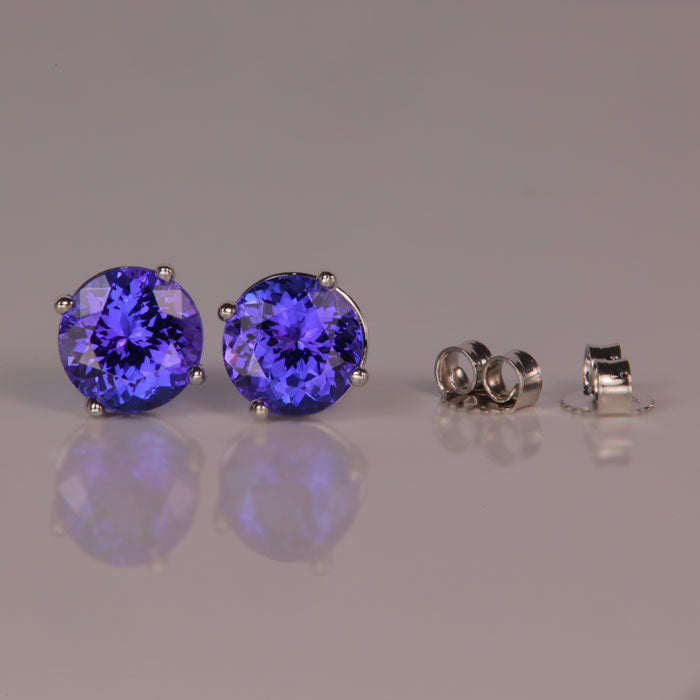 white gold and tanzanite rare gemstone stud earrings