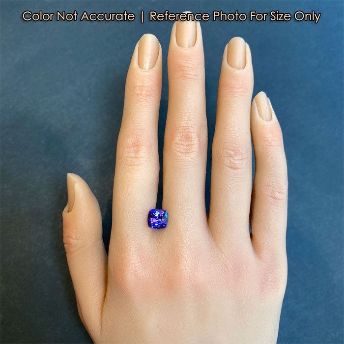size of square tanzanite gemstone on hand