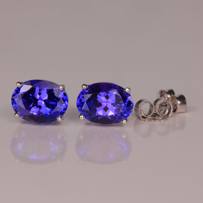 white gold oval cut tanzanite gemstone earrings