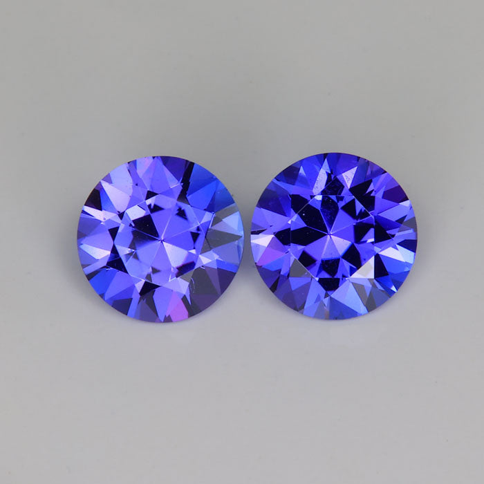 Pair of Round Brilliant Cut Tanzanites 3.61 Total Carats