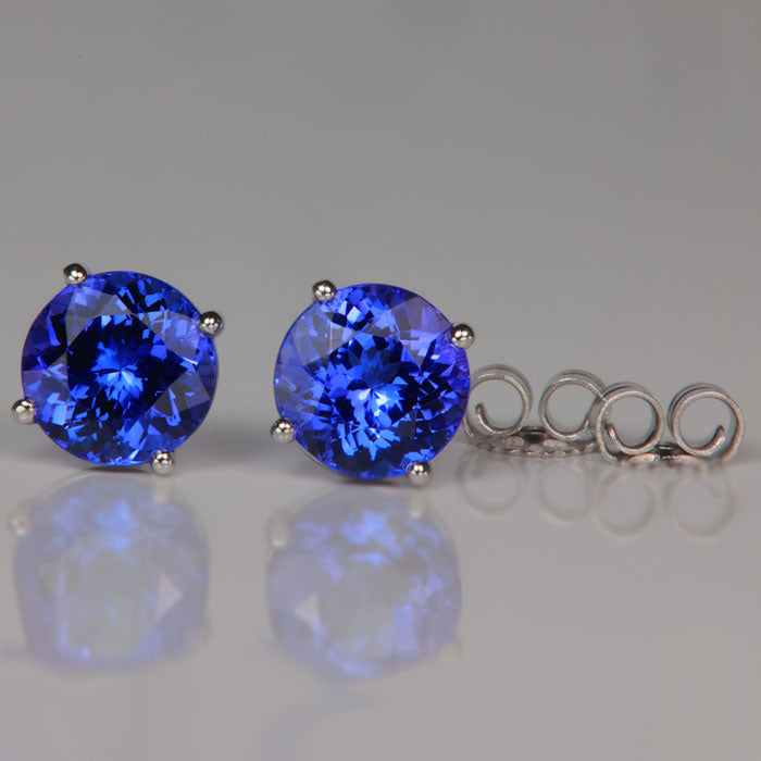 mostly blue round brilliant cut tanzanite gemstone martini style earrings