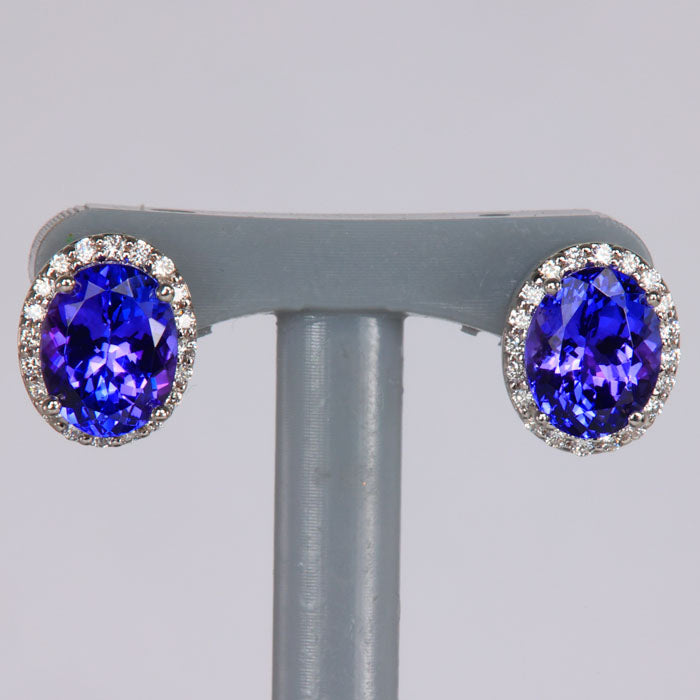 oval cut tanzanite studs white gold diamonds