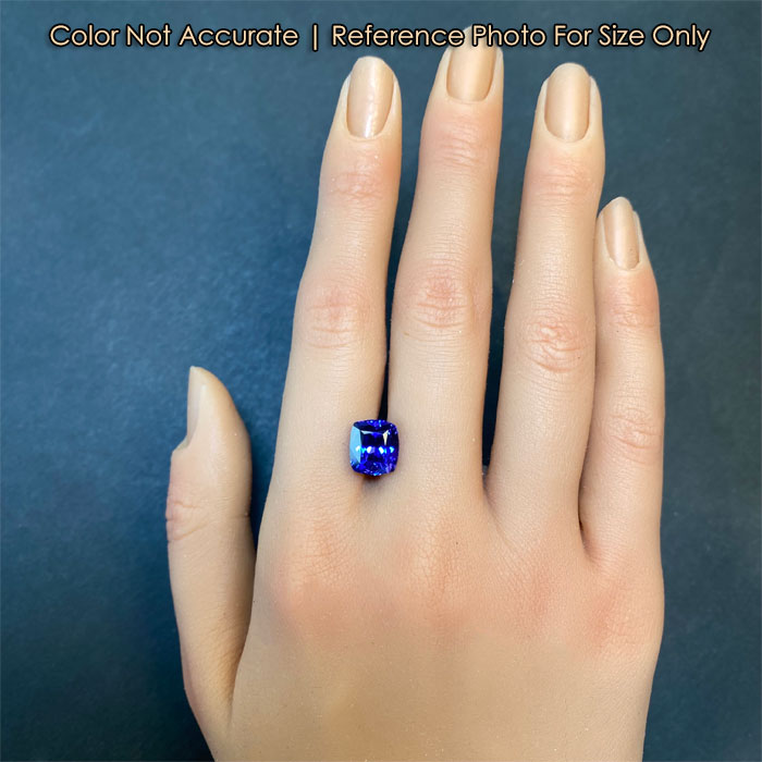 size of tanzanite gemstone on hand antique cushion cut 
