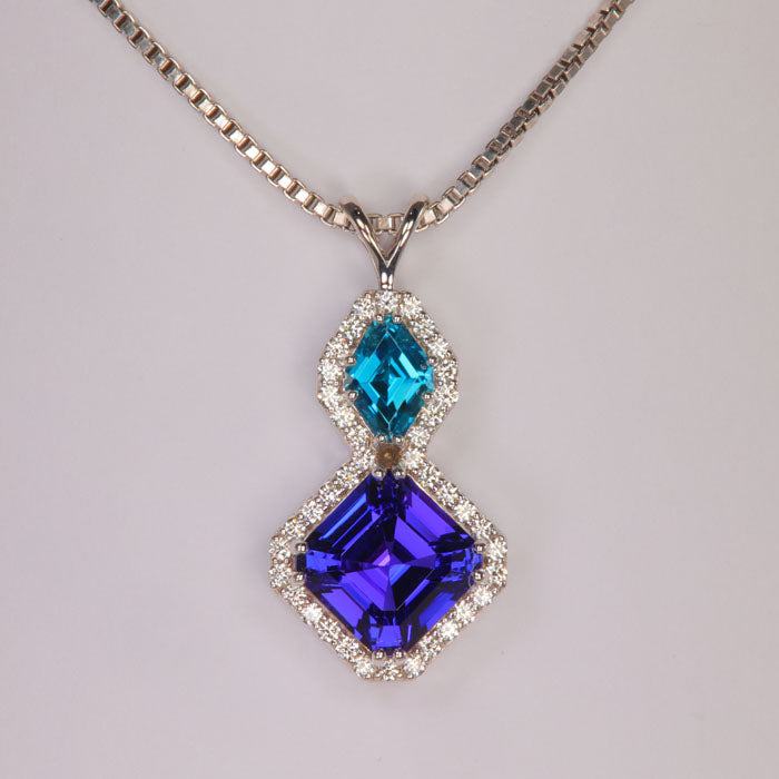 ON HOLD 14K White Gold Square Step Tanzanite and Blue Zircon