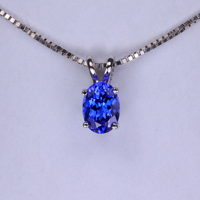 1 carat oval tanzanite necklace in white gold solitair