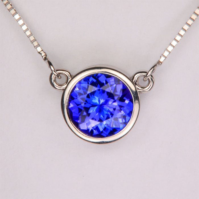 14k white gold bezel tanzanite necklace