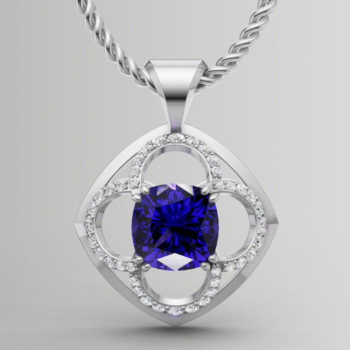 pendant rendering tanzanite gemstone with diamonds