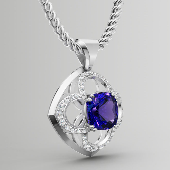 angle of tanzanite and diamond pendant