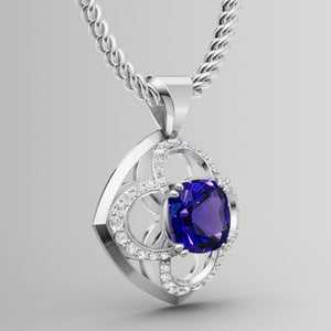 angle of tanzanite and diamond pendant