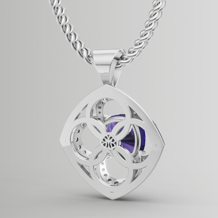 back of tanzanite and diamond pendant
