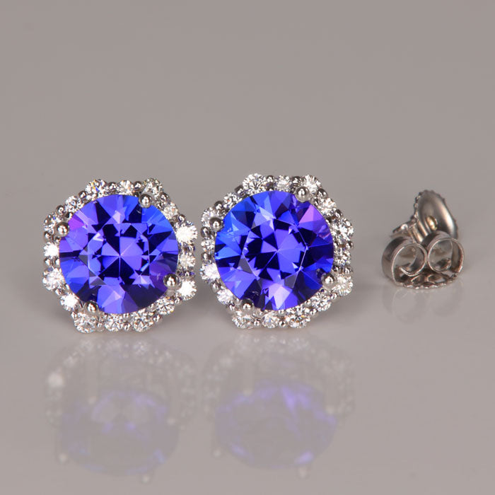 tanzanite diamond white gold earrings pierced studs