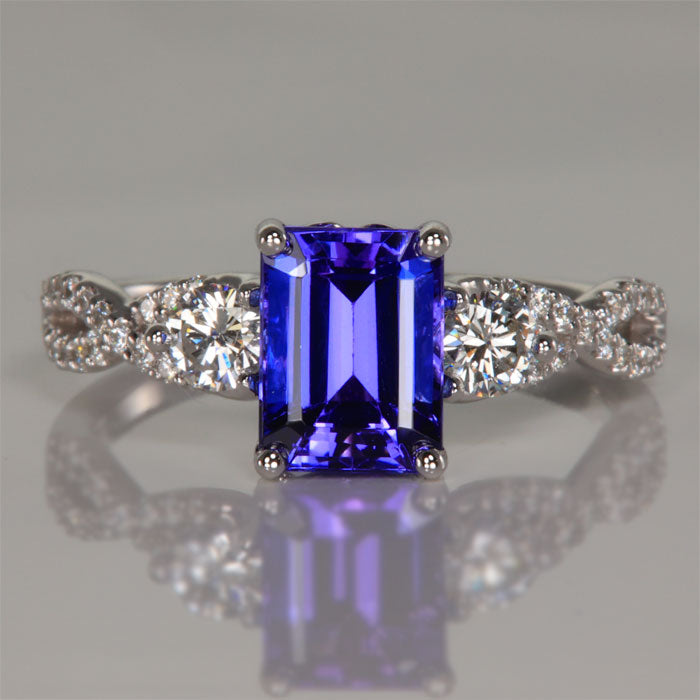 Tanzanite Emerald Cut Ring With Fine Diamonds