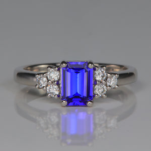 platinum and tanzanite ring with diamonds